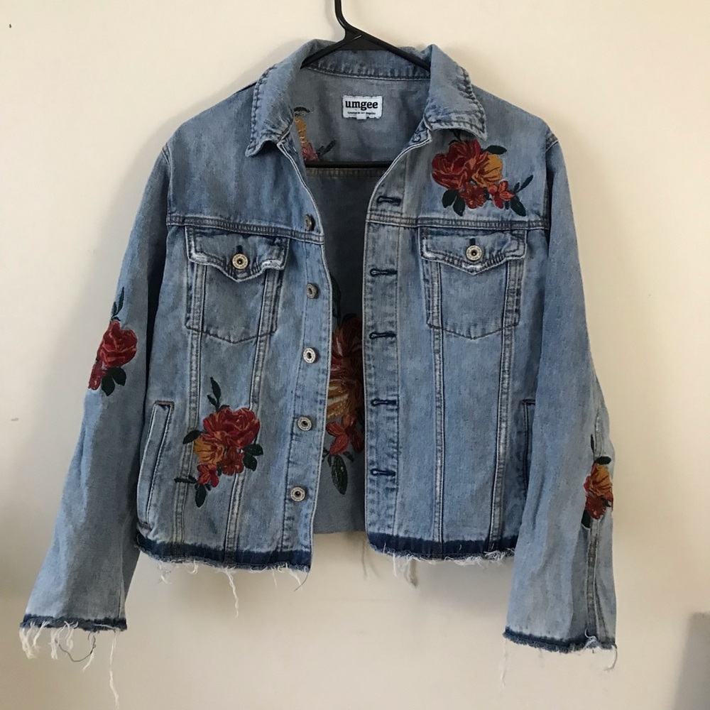 Womens floral denim jacket size medium